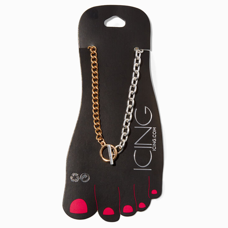 Gold Curb &amp; Silver Cable Chain Anklet,