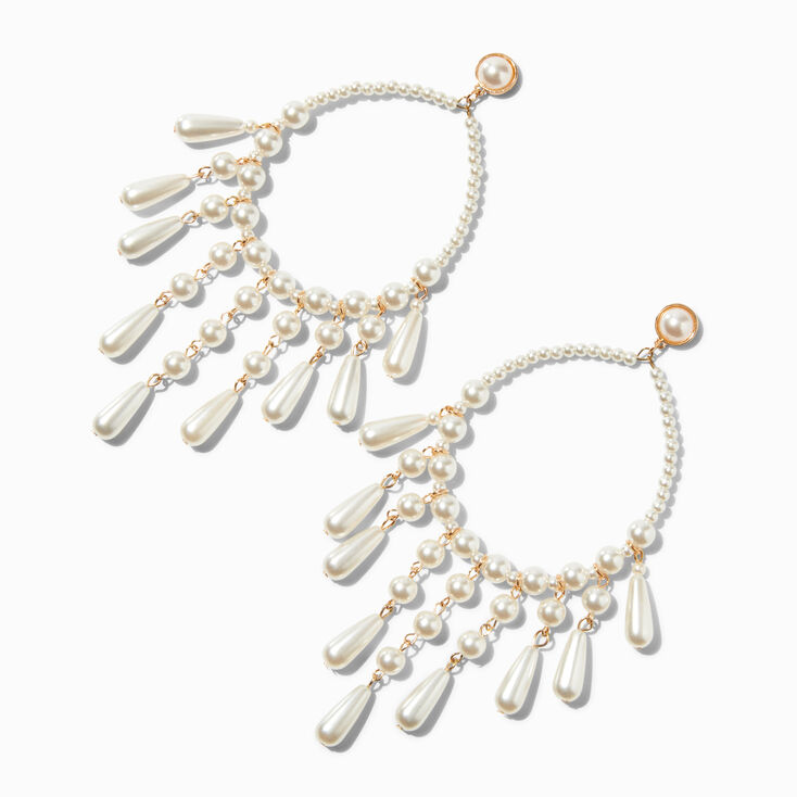 Gold-tone Pearl Chandelier 6&quot; Drop Earrings ,