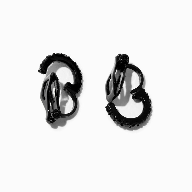 Black Crystal 10MM Clip-On Hoop Earrings,