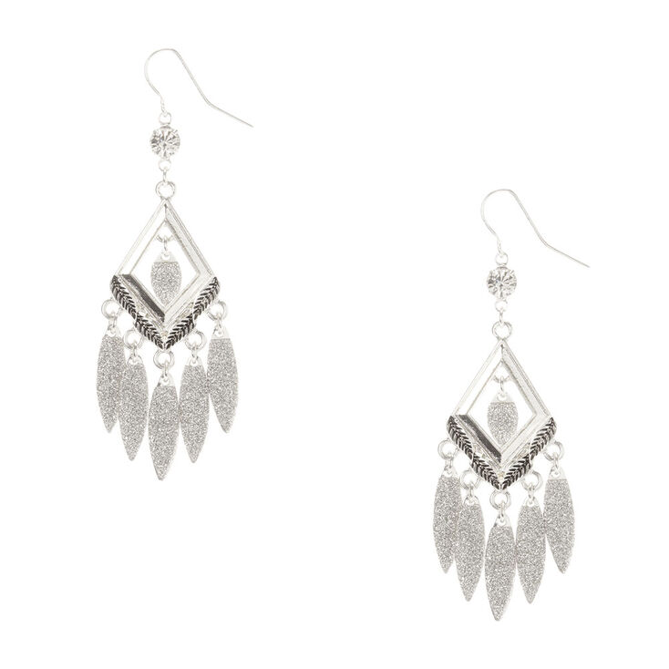 Silver Glitter Chandelier Drop Earrings,