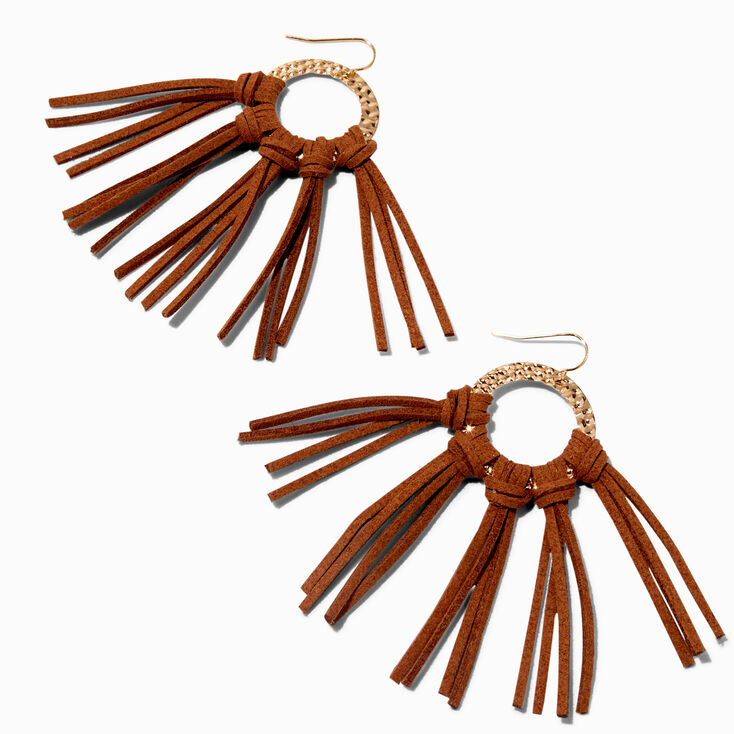Gold Faux Suede Tassel 3&quot; Drop Earrings,