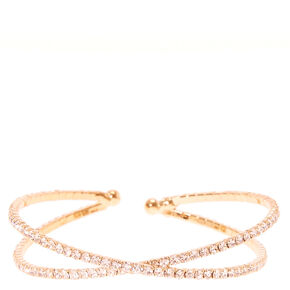 Rose Gold Rhinestone Criss Cross Cuff Bracelet,