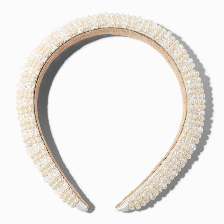 White Pearl &amp; Crystal Puffy Headband,