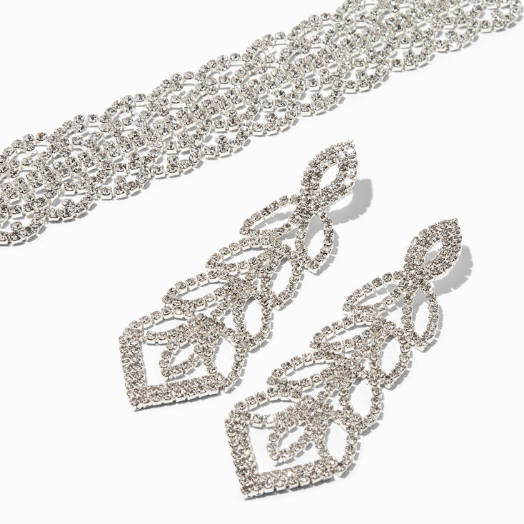 Silver Rhinestone Bell Bracelet &amp; Earrings Set - 2 Pack,