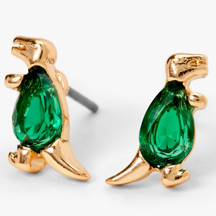 Green Cubic Zirconia T- Rex  Dinosaur Stud Earrings,