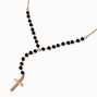 Black Beaded Gold-tone Cross Pendant Y-Neck Necklace,
