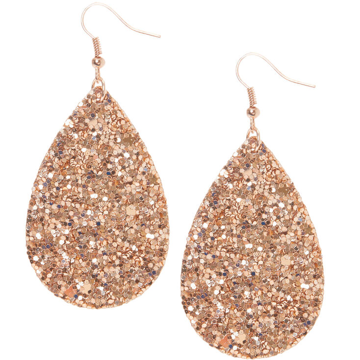 Rose Gold 2" Glitter Teardrop Drop Earrings,