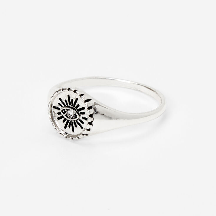 Silver Embellished Evil Eye Ring,