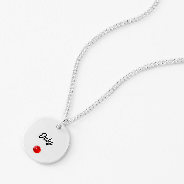 Silver Birthstone Color Tag Pendant Necklace - July,