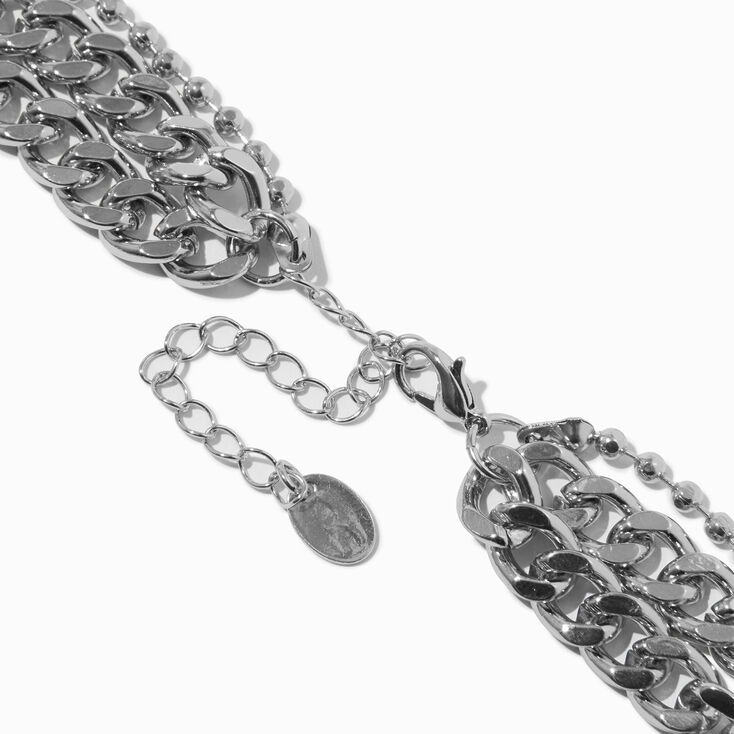 Rhodium Silver-tone Mixed Chain Dagger &amp; Cross Multi-Strand Necklace,
