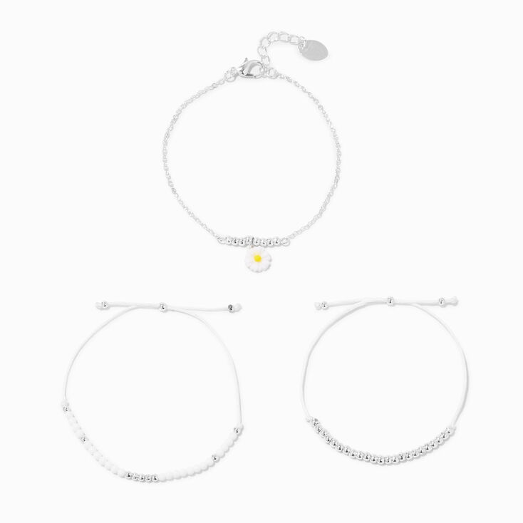 Silver Daisy Chainlink &amp; Beaded Bracelets - 3 Pack,