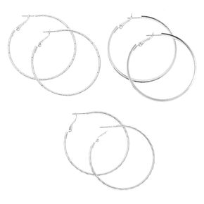 Silver 50MM Hoop Earrings - 3 Pack,