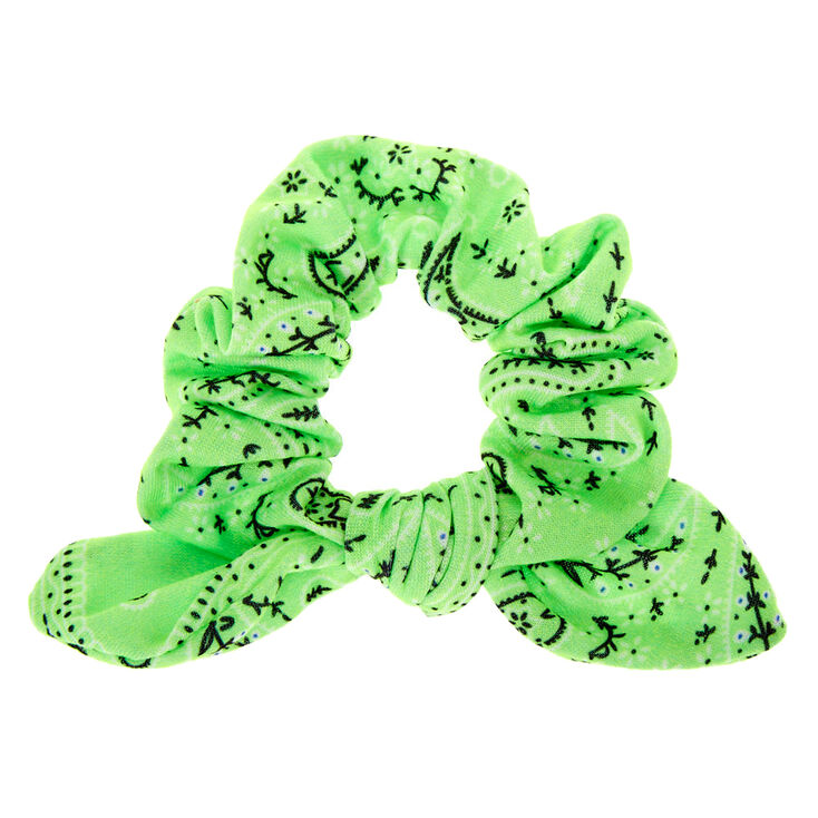 Bandana Knotted Bow Hair Scrunchie - Neon Green,