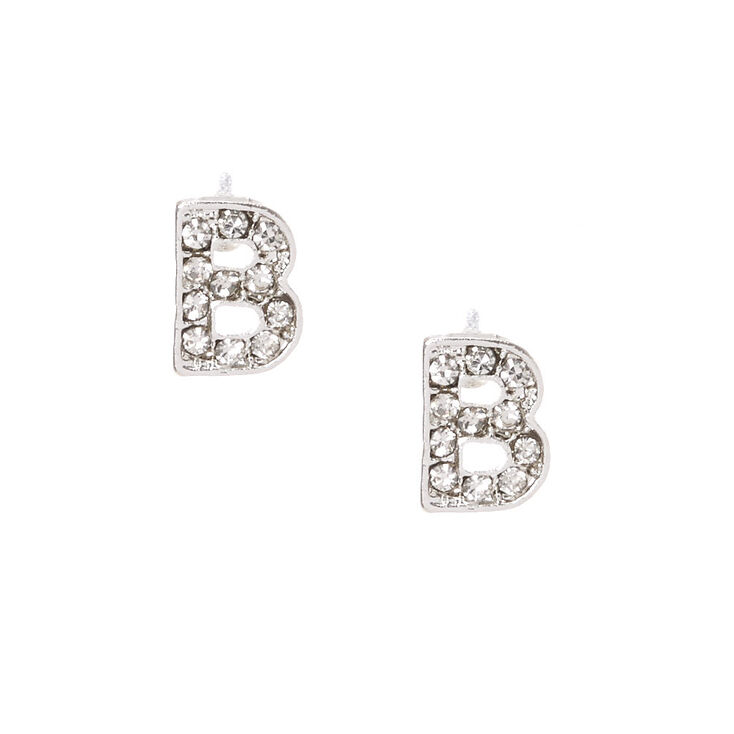 Silver Tone Faux Crystal Initial "B" Stud Earrings,