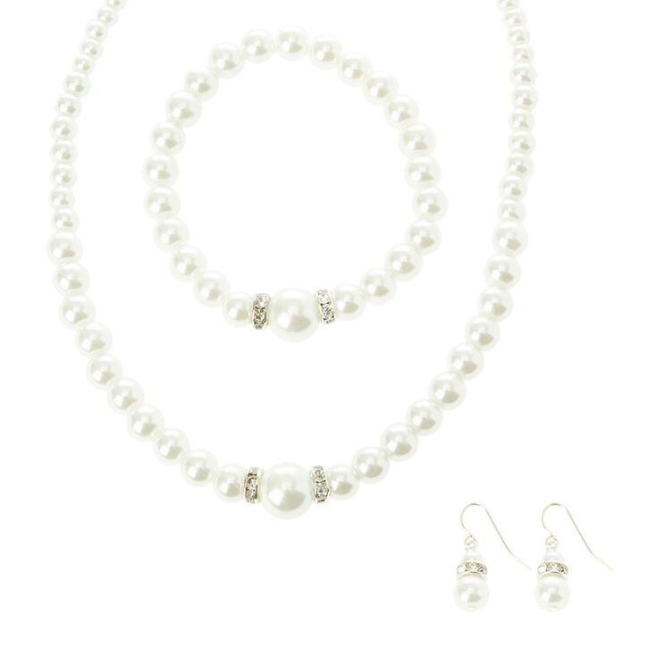 Pearl & Crystal Silver Jewelry Set,
