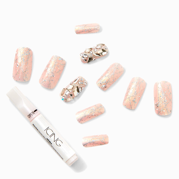 Extra Bling Long Square Vegan Faux Nail Set - 24 Pack,