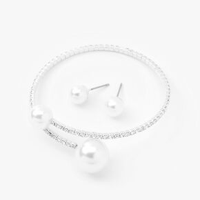 Silver Faux Pearl Open Neck Jewelry Set - 3 Pack,