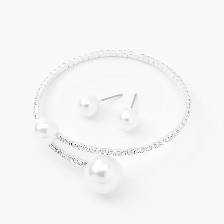 Silver Faux Pearl Open Neck Jewelry Set - 3 Pack,