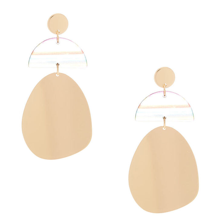 Gold 2.5" Striped Geometric Drop Earrings,