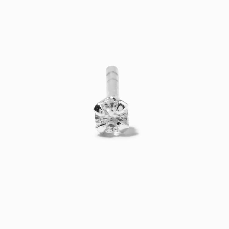 Sterling Silver One 2MM Cubic Zirconia Stud Earring,
