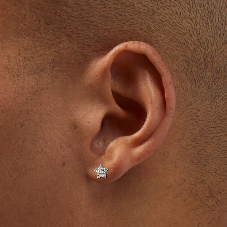 Silver Crystal Flower Stud Earrings,