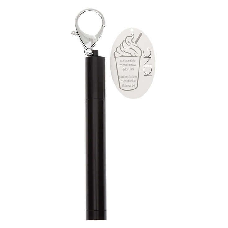 Collapsible Metal Straw Tube Keychain - Black,