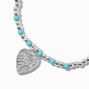 Silver-tone Crystal Heart Beaded Stretch Bracelet,