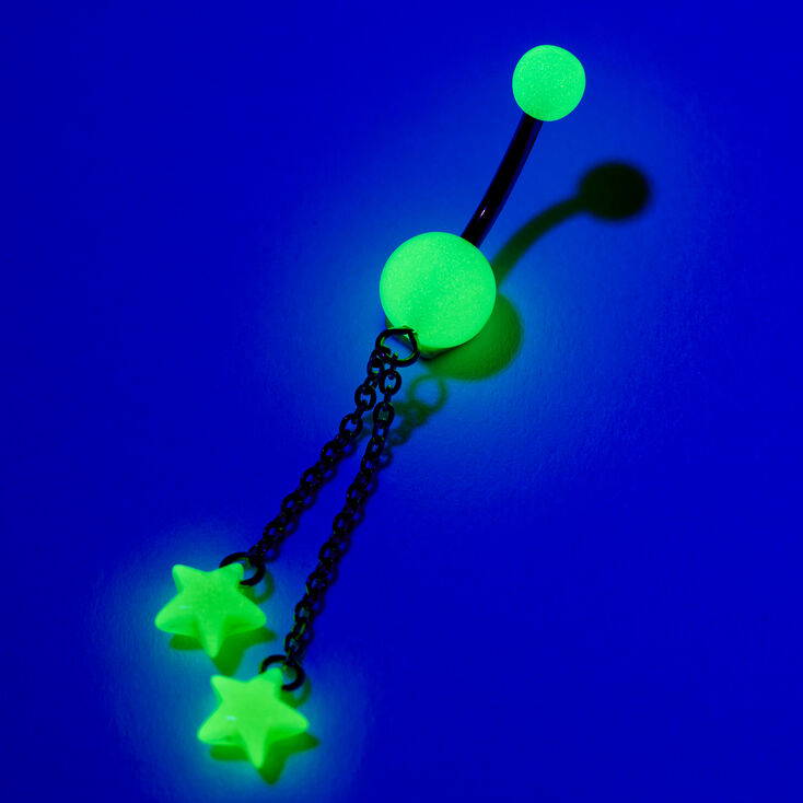 Glow in the DarkGreen Stars 14G Dangle Belly Bar,