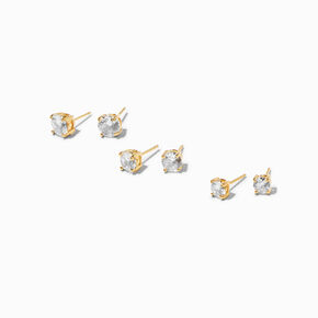 18K Gold Plated Cubic Zirconia Graduated Round Basket Stud Earrings - 3 Pack,
