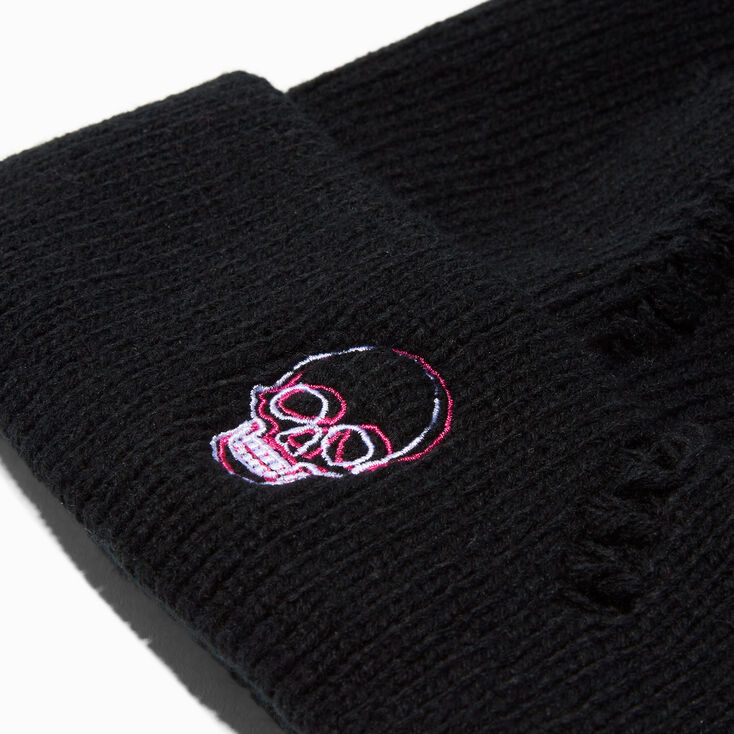 Embroidered Skull Black Beanie Hat,