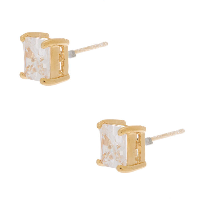 18kt Gold Plated Cubic Zirconia Square Stud Earrings,