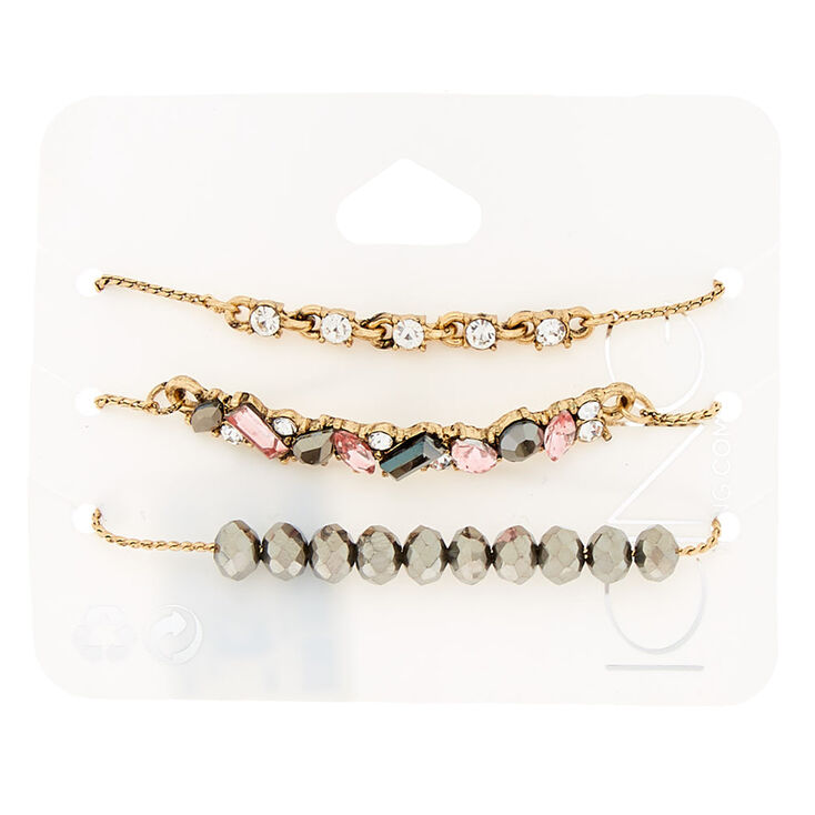Antique Gold Embellished Adjustable Bracelets - 3 Pack,