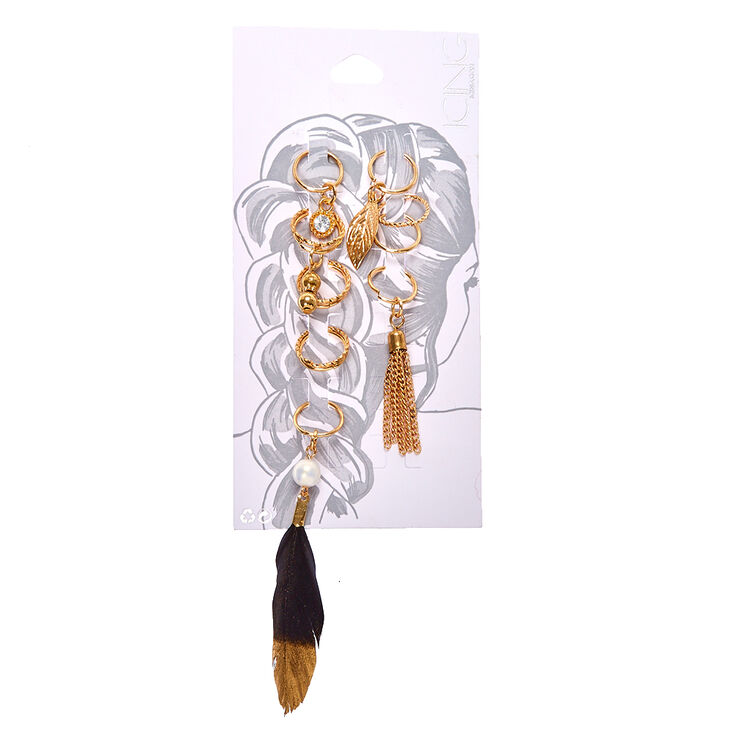 Gold Feather Hair Rings,