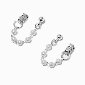 Pearl &amp; Silver-tone Chain Front &amp; Back Earrings,