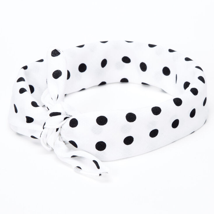 Polka Dot Knotted Bandana Headwrap - White,