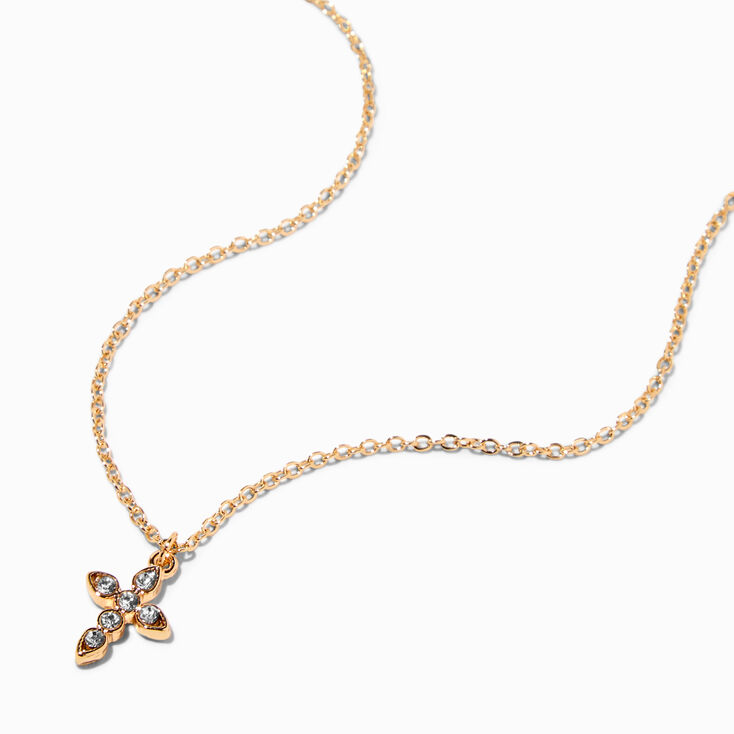 Gold Crystal Cross Pendant Necklace,
