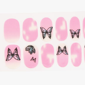 Pink Glitter Butterfly Vegan Nail Wraps Set - 24 Pack,