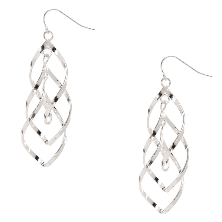 Silver Tone Double Swirl Drop Earrings,