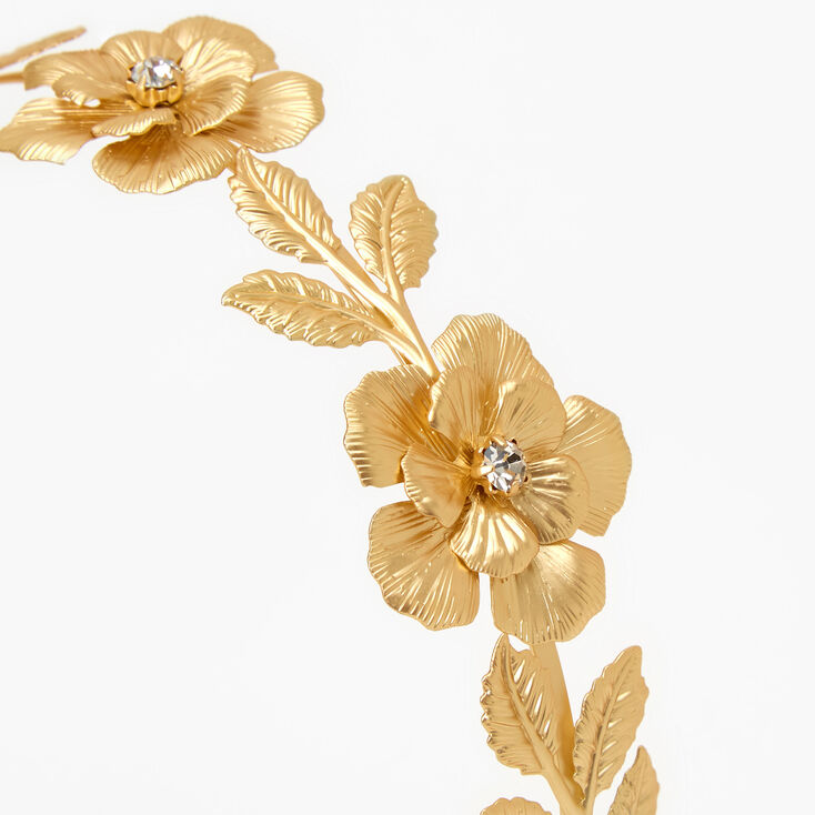 Gold Glam Rhinestone Flower Headband,
