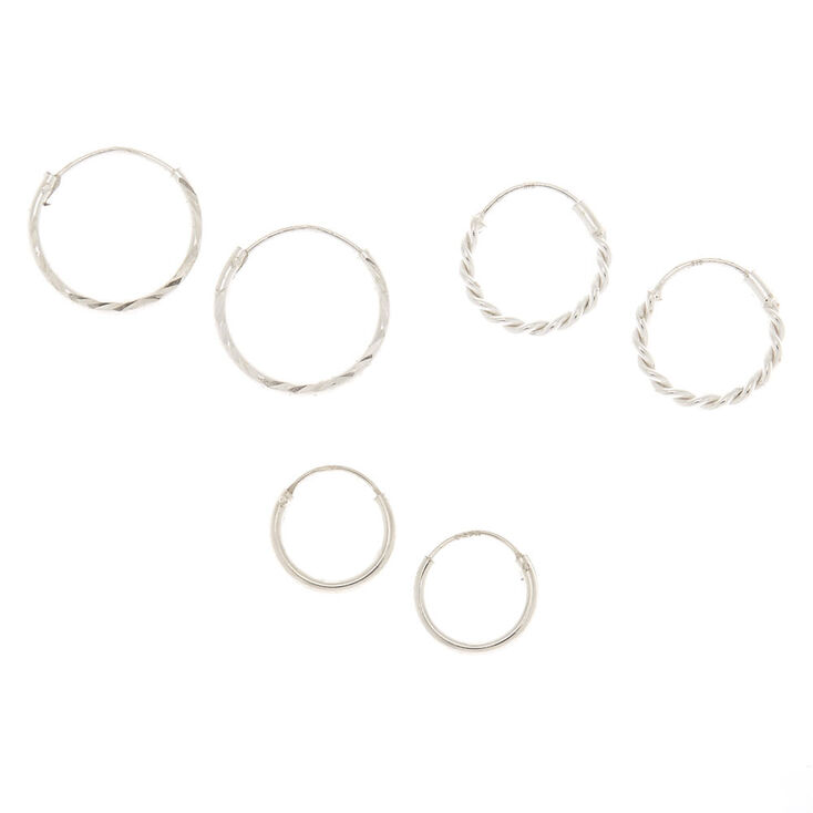 Sterling Silver Hoop Earrings - 3 Pack,