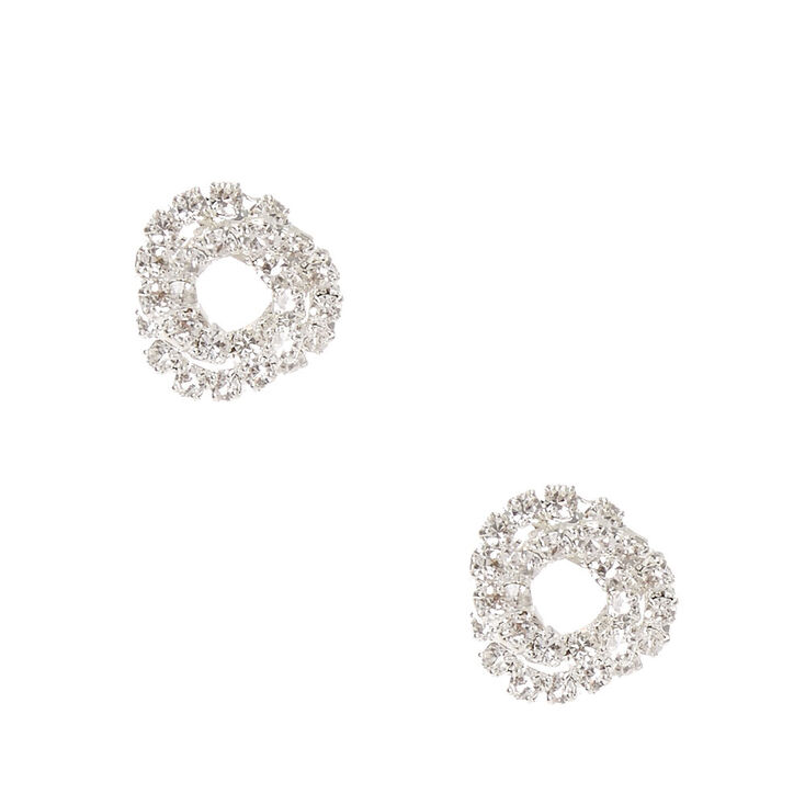 Silver Mini Crystal Knot Stud Earrings,