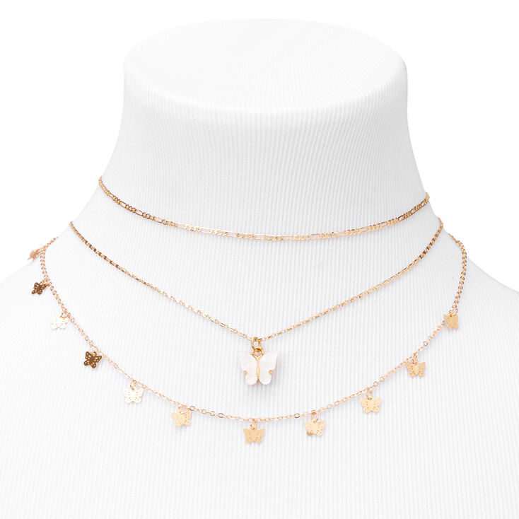 Gold-tone Butterfly Multi-Strand Choker Necklaces - 2 Pack,