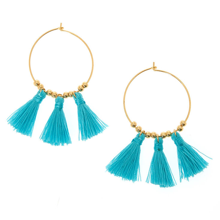 Turquoise Tassel Hoop Earrings,