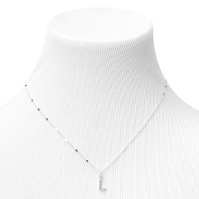 Silver Half Stone Initial Pendant Necklace - L,