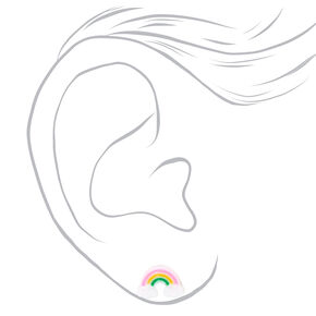 Sterling Silver Glitter Rainbow Stud Earrings,