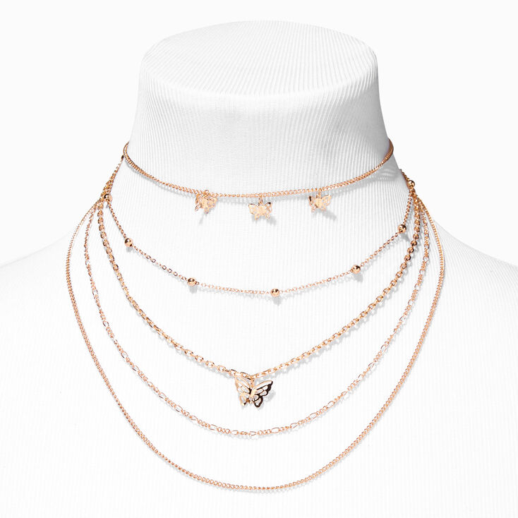 Gold Delicate Butterfly Multi-Strand Necklace,