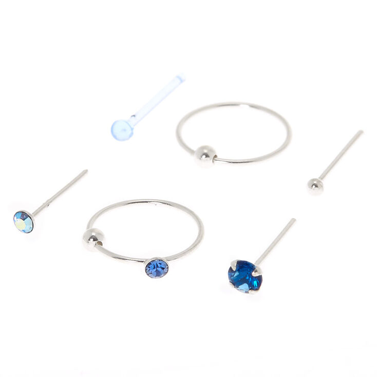 Sterling Silver 22G Beaded Icy Nose Studs & Rings - 6 Pack,