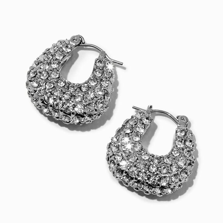 Silver-tone Rhinestone Embellished 20MM Hoop Earrings,