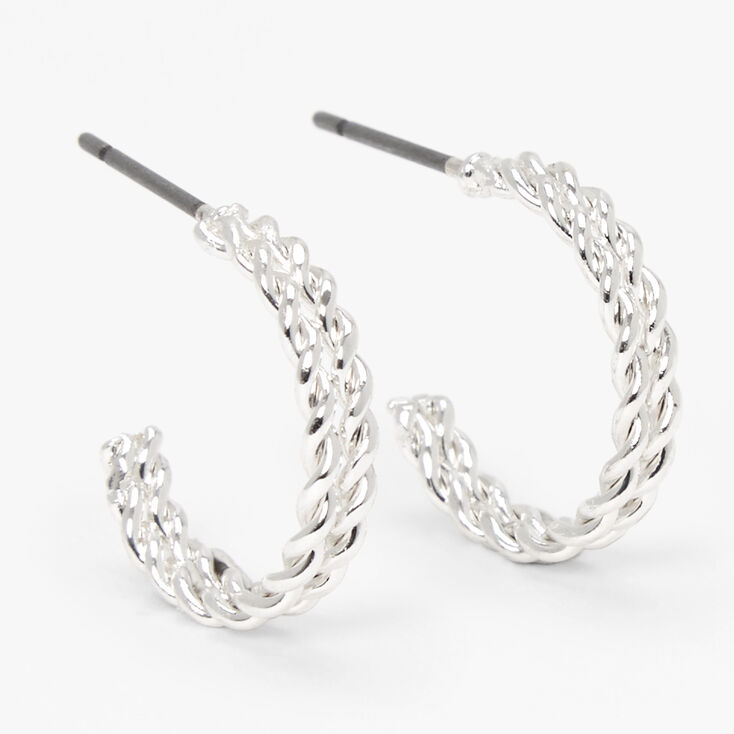 Silver 15MM Mini Braided Hoop Earrings,