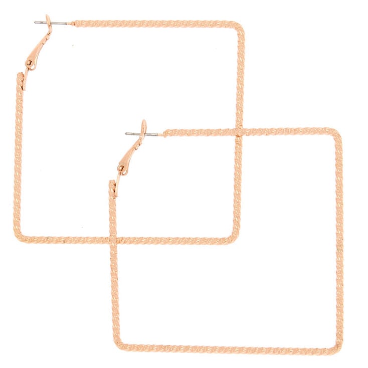 Rose Gold 60MM Textured Square Hoop Earrings,
